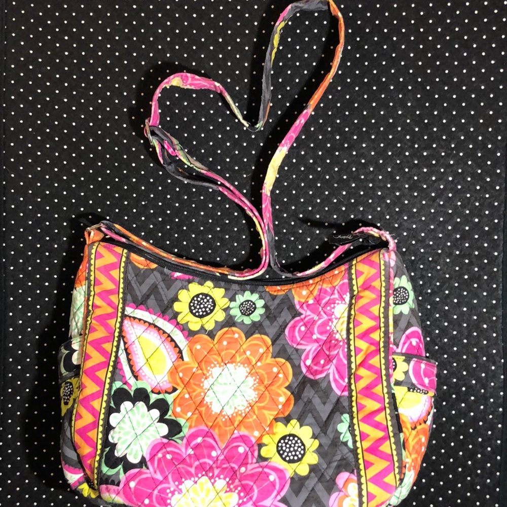 Vera Bradley pink flowery polka dots & chevron